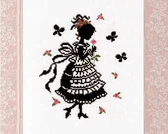 Japanese Cross Stitch Kit Beginner, Embroidery DIY Kit, Easy Stitch Tutorial, Romantic Girl Silhouette, Hand Embroider Design, EK011