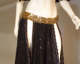 Belly Dance Costume, Black Circle Skirt, Renaissance Gypsy Costume, Lace Belly Dance, Belly Dance Skirt, Ren Faire Gypsy, Black Dance Skirt
