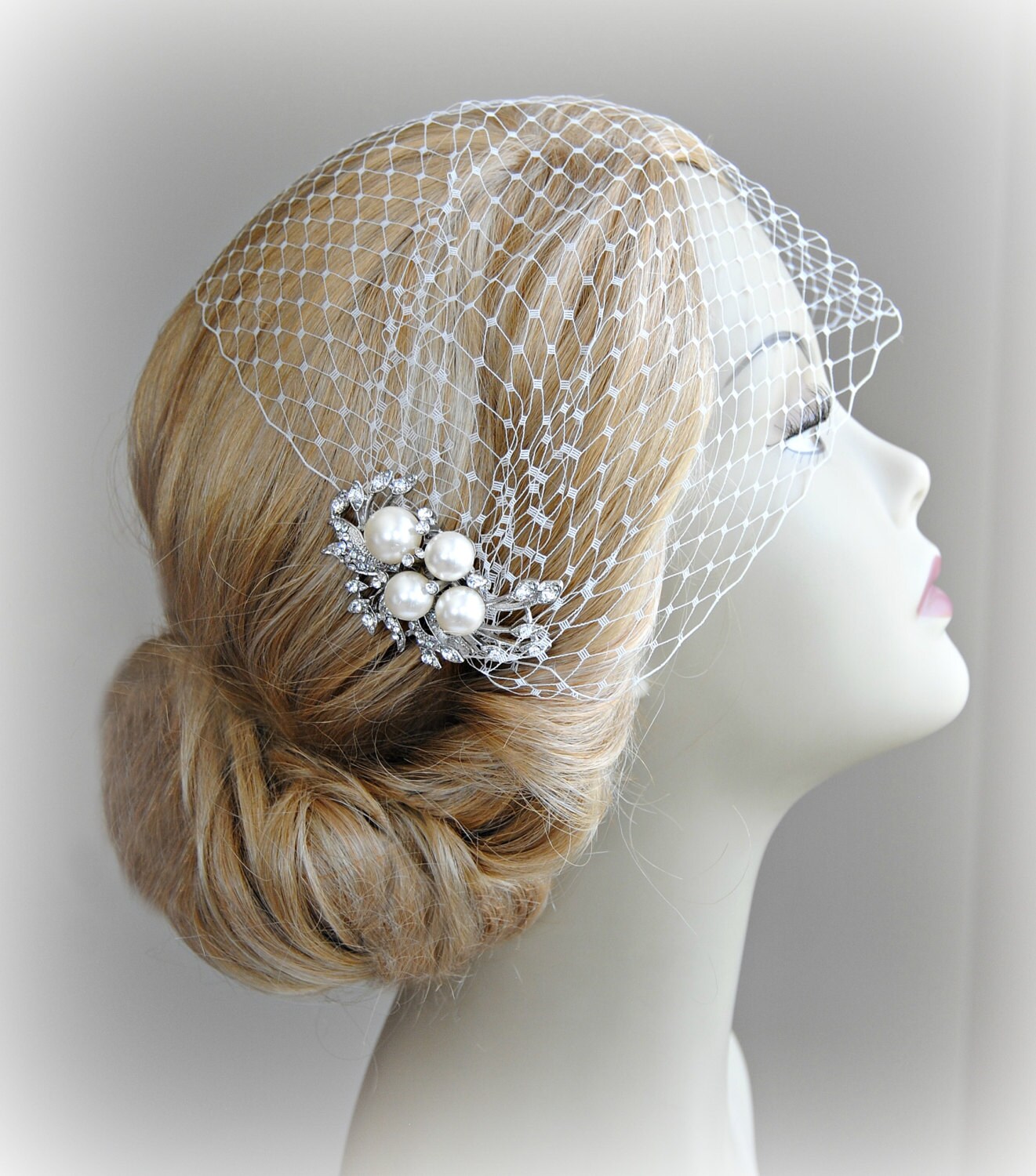 Bridal Veil and Bridal Comb Bandeau Birdcage by TheRedMagnolia