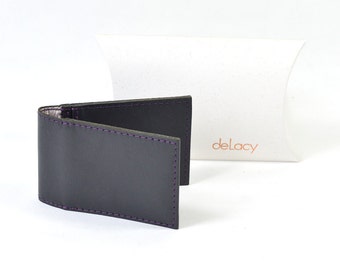 Handmade Charcoal Grey Leather Bi Fold Card Wallet Liberty Of London Lining.