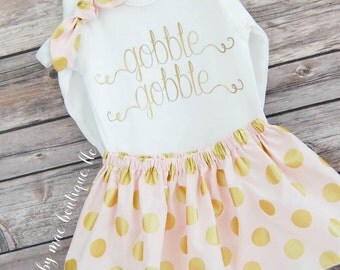 Baby Girl Thanksgiving Outfit, Gobble Gobble Bodysuit; thanksgiving skirt & Onesies® brand by Gerber®, thanksgiving dress