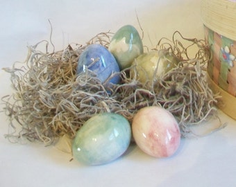 Easter Eggs -- OOAK Easter Eggs - Set of 5 - Handmade on the Potters Wheel - Hollow - Water Color Design