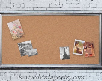 EXTRA LARGE CORKBOARD 53"x29" Large Bulletin Board Modern Office Memo Board Silver Framed Brushed Nickel Kitchen Memo Board Cork board