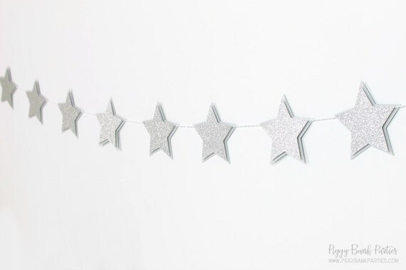 Silver Glitter Star Garland : Handcrafted New Year's Eve Party Decoration | Hollywood Movie Night | Baby Shower | First Birthday | Sleepover Il_570xn