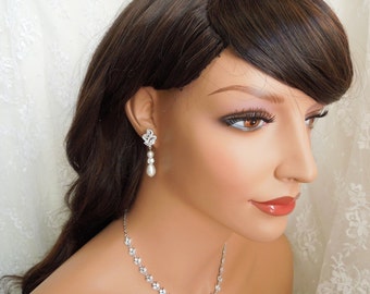 Bridal Rhinestone Earrings Pearl Earrings Wedding Pearl Earrings Swarovski Crystal Pearl Wedding Bridal Earrings Bridal Stud Earrings JAY