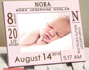 Personalized Birth Announcement Picture Frame w/ stats-Baby Name - Christmas Gift For Grandparents - Wood Engraved