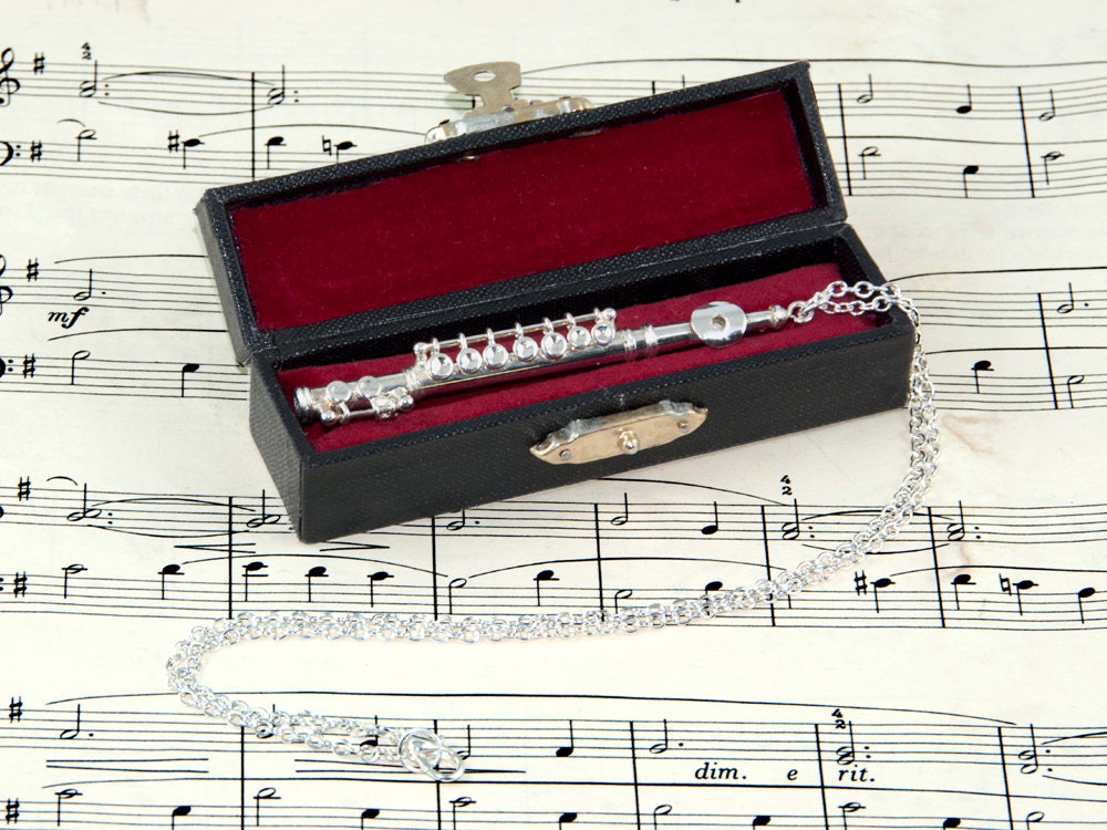 Flute Necklace in Case Music Jewellery Flute Jewellery