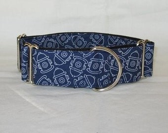 Fire Hydrant Martingale Dog Collar - 1.5 or 2 Inch - blue white fun dog puppy fireman