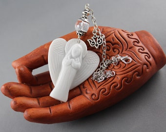 Angel Car Charm, White Jade, Rear View Mirror Charm, Car Accessories, Car Charm, Car Mirror Charm , Angel Charm, Guardian Angel, Car Crystal