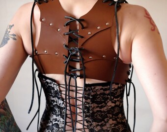 Small Real Leather Corset Vest - Brown - steampunk - burning man - apocalypse, Please read Description for size