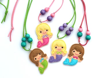 Mermaid Necklace, Kids Necklace, Little Girls Jewelry, Party Favor, Birthday Party Favor, Felt Jewelry, Toddler Necklace, Baby Necklace