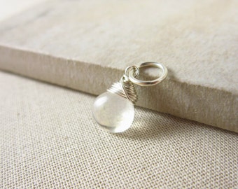 S- Healing Crystals and Stones - Moonstone Jewelry - Rainbow Moonstone Pendant - Sterling Silver Charm - White Moonstone Necklace Charm
