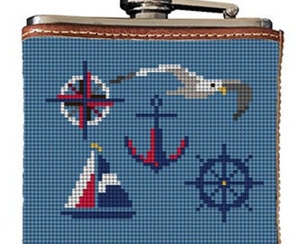NEEDLEPOINT FLASK, NAUTICAL FLAGS