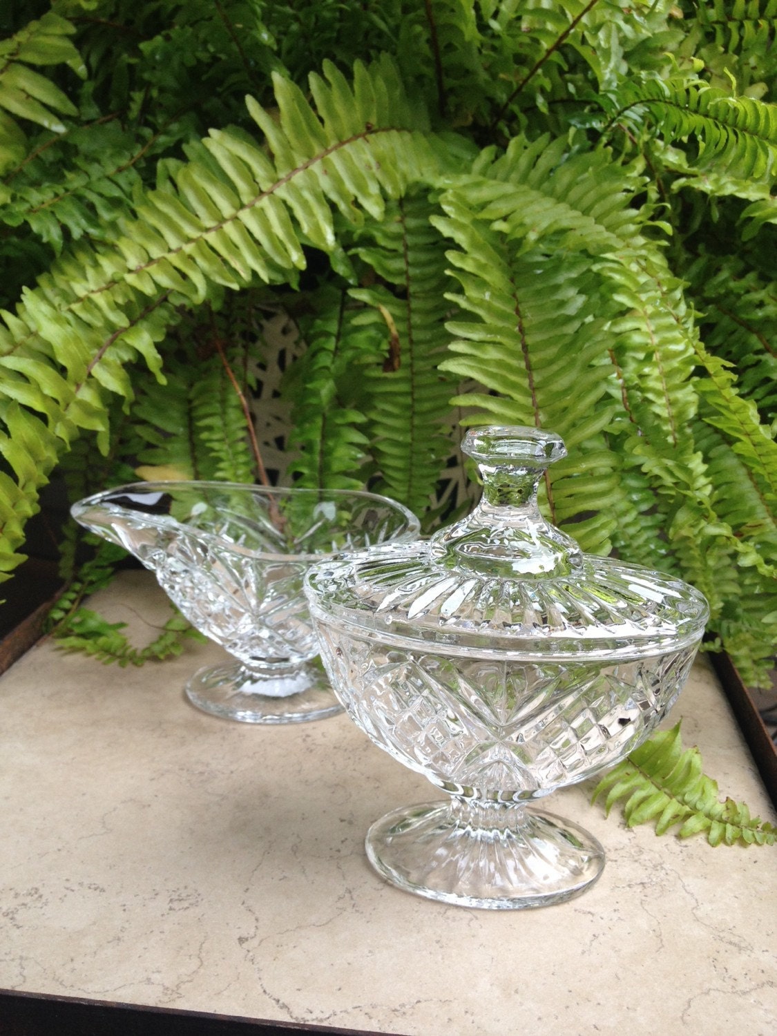 Shannon Irish Crystal Creamer & Sugar Bowl Set Footed Clear