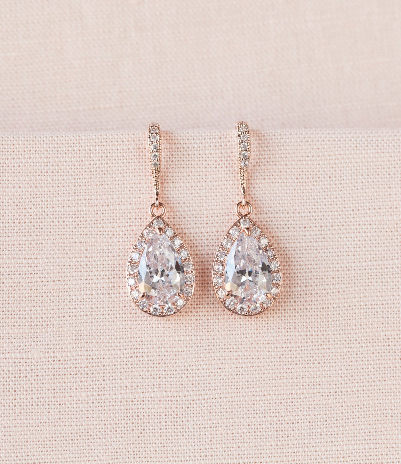 Crystal Bridal earrings, Rose Gold Wedding jewelry Swarovski Crystal Wedding earrings Bridal jewelry, Ariel Rose Gold Drop Earrings