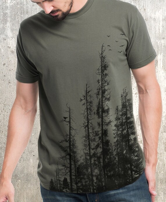 Men's Pine Tree Forest TShirt Screen Printed Men's