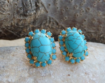 Items Similar To On Sale Oval Turquoise Handmade Dangle Earrings For