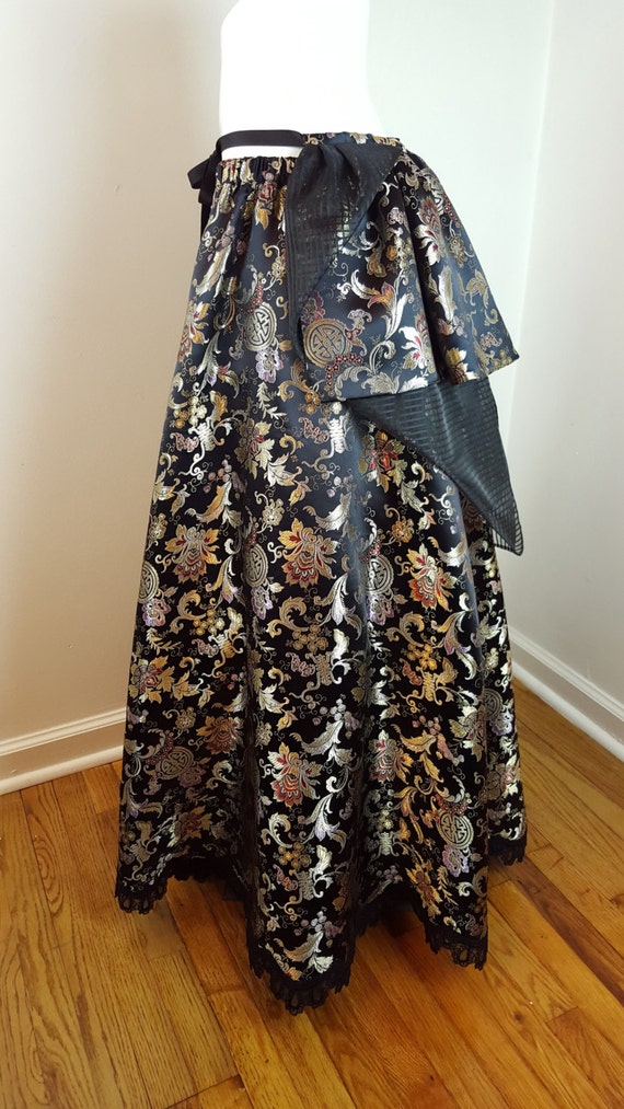 Chinese Brocade Ball Skirt with Removable Bustle One Size
