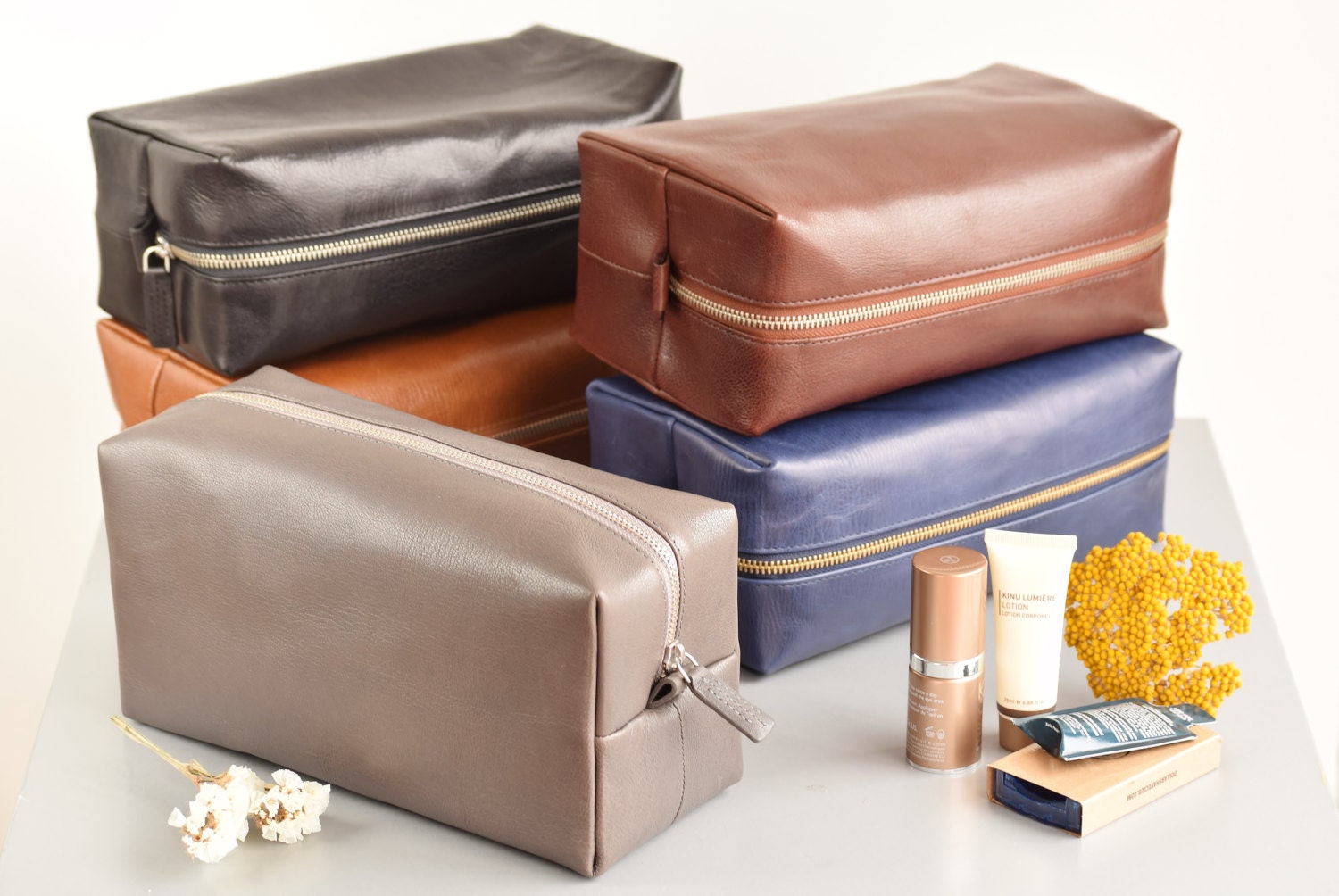 small leather toiletry bag