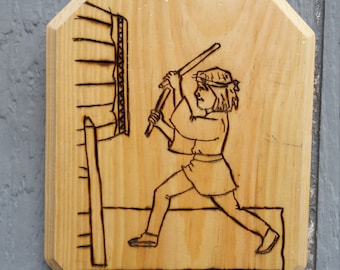 Indian Beating Drum Wood Burned Wall Hanging- Wood Burning- Indian Boy with Drum Wall Hanging- Ready to Hang Wall Hanging- Home Decor- Wood