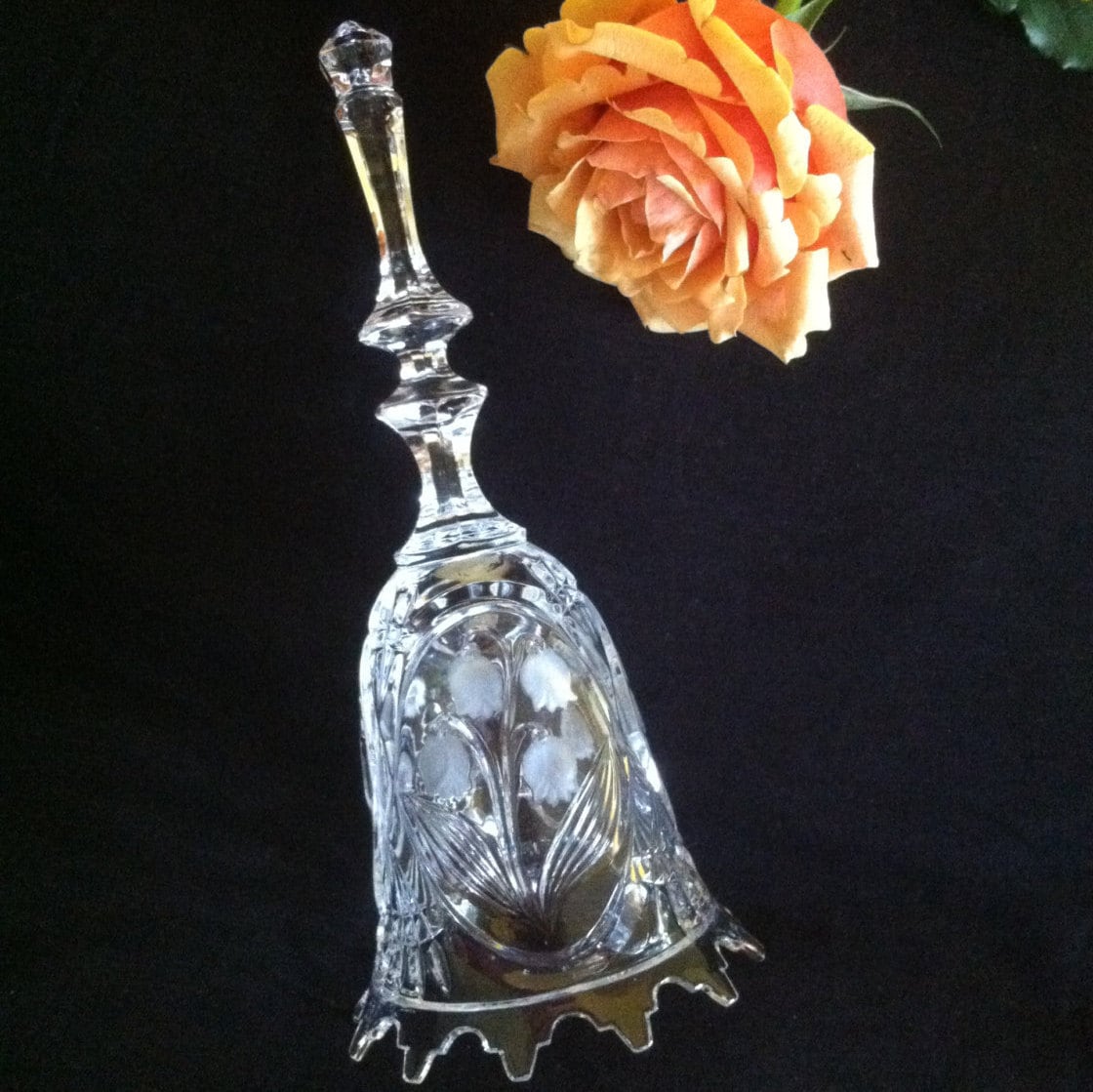 Crystal Bell Clear Cut Etched Glass Wedding Bell With Lily of