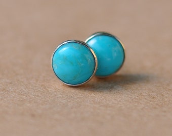 Turquoise Stud Earrings handmade with Sterling Silver Earring settings, 6mm gemstones and Silver studs, birthstone, december, birthday, 925