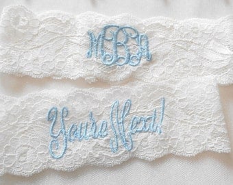 MONOGRAMMED Wedding Garter MONOGRAMMED Bridal Garter Floral Stretch Lace Bridal Garter Single Garter