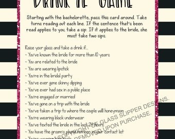 Printable bachelorette game/ bachelorette drinking game / bachelorette party game / drink if game / take a sip game / hen party game