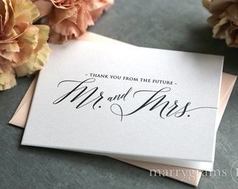 Bridal Shower Thank You Cards -Wedding, Newly Engaged Couple's Shower Card-Thanks From the Future Mr. & Mrs. Fancy Blush Shimmer (50ct) CS13