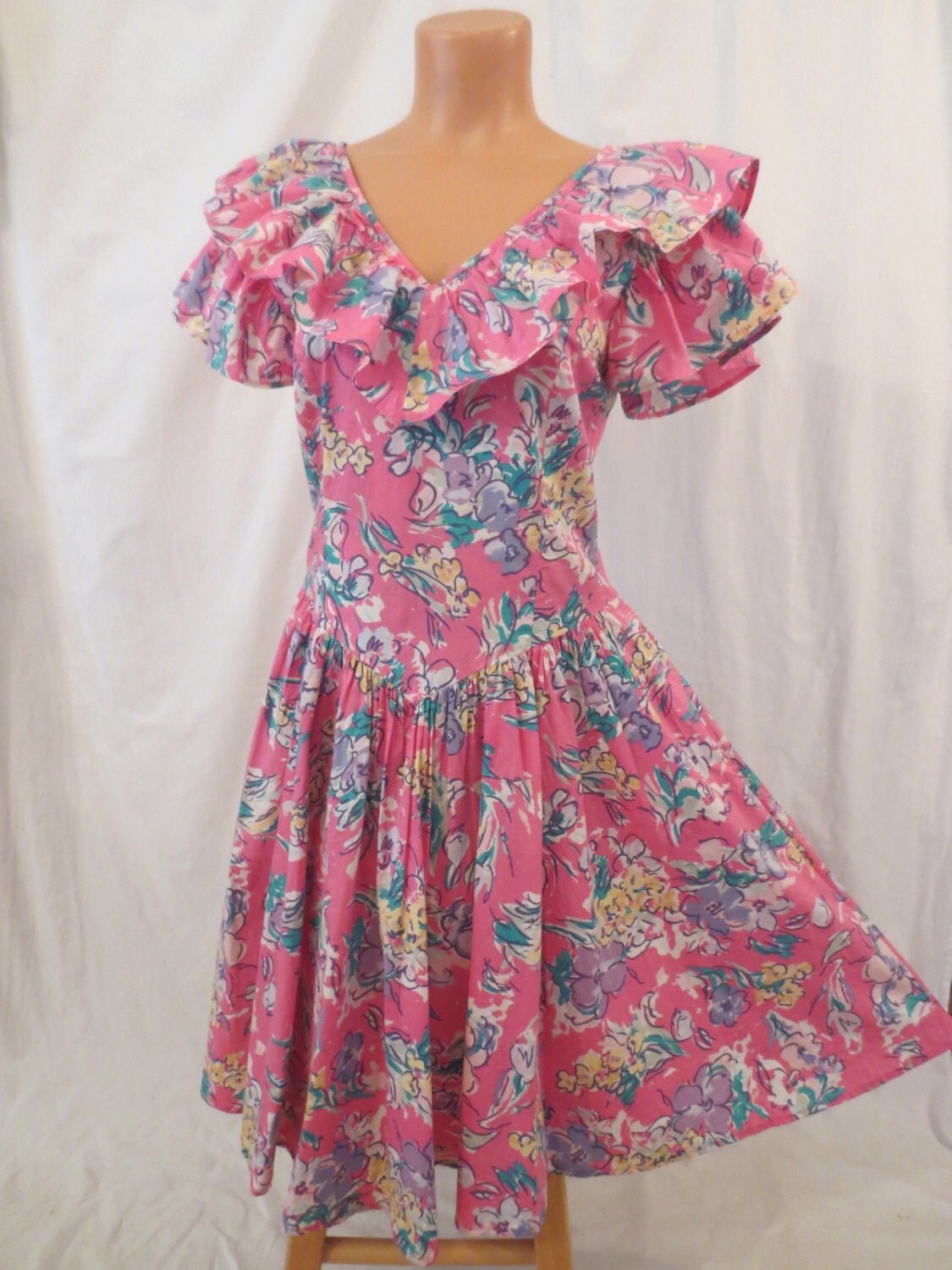 LAURA ASHLEY classic floral dress pink cotton by johnnybombshell