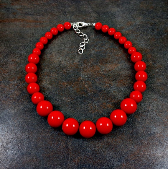 Statement Necklace Red Red Bead Necklace Big Necklace