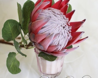 Rust Red King Protea - artificial silk flower. Perfect for DIY wedding, home decor and craft