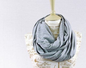 Gray Infinity Scarf, Jersey Scarf Heather Grey Circle Scarf Grey Scarf Jersey Cotton Scarves, Womens Gift for Her Wife Gift Girlfriend Gift