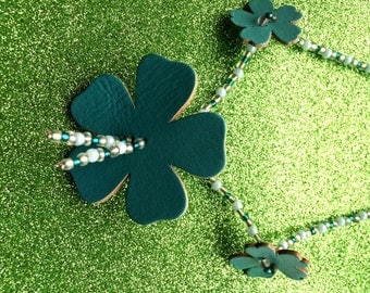 Turquoise and Teal Rocaille Leather Flower Fashion Trend Necklace-Ladies Jewellery-Handmade Necklace-Gifts For Women-Handmade Jewellery
