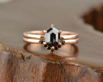 Hexagon Black Diamond Engagement Ring