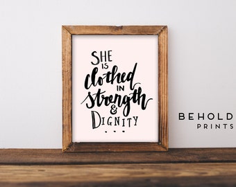 Gifts for Her, For her, She is Clothed in Strength, Proverbs 31, Christian Gifts, Christian Wall Art, Scripture Prints, Bible Verse Wall Art
