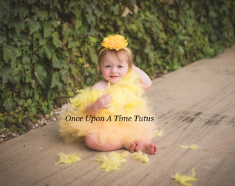 Yellow Chicken Tutu Dress - Girls Size Newborn 3 6 9 12 18 Month 2T 3T 4T 5 6 7 8 10 12 Halloween Costume Parakeet Canary Feather Wings