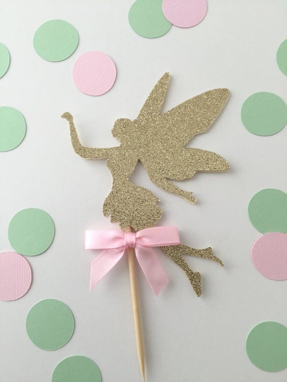 FAIRY Cake Topper in Pink and Gold. Birthday Party 