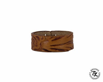Embossed Leather Ring, Woman's Ring, Men's Ring, Leather Ring, Custom Ring, Custom Leather Ring, 3/8 Inch Wide Leather Ring