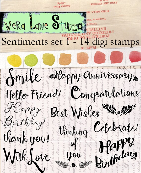 Sentiments set 1 - 14 digi stamp sentiments for instant download