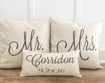 Mr. & Mrs. Custom Pillow Covers with Name and Wedding Date