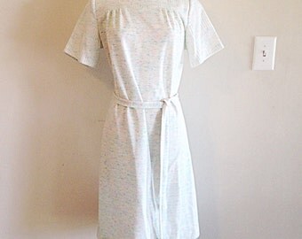 Vintage 1970s Speckle Colorful White Shift Dress