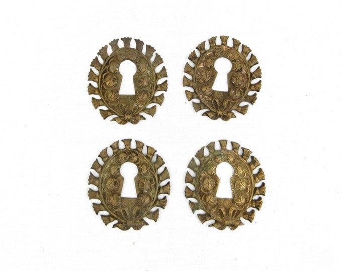 Antique French Bronze Key Plates / Retro Vintage Home Interior / Furniture / Shabby Decor / Diy Home Improvement / Door Key Hole / Floral