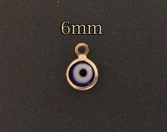 50pcs- Yellow Gold filled Charms Evil Eye wholesale- gold Glass Navy Blue Evil Eye pendant charm- 25%Discount price bulk quantity charms