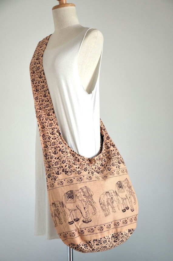 Cappuccino Elephant Bag Hippie Hobo Bag Sling by Dollypun on Etsy