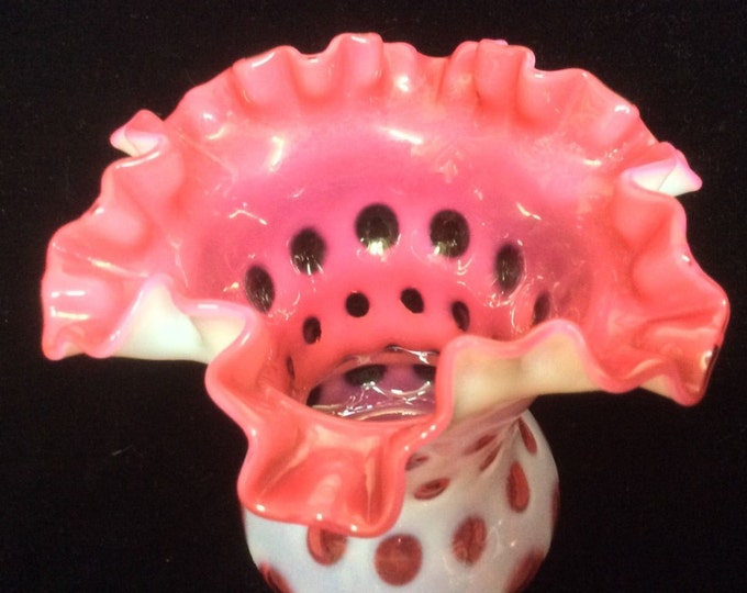 Fenton Cranberry Vase, Opalescent Glass Ruffled Rim Vintage Vase, Gift For Her