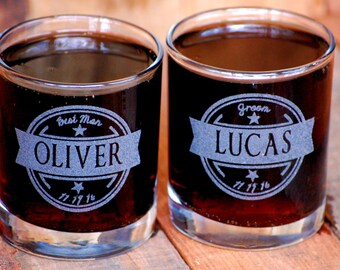 Personalized Whiskey Glasses, Groomsmen Gift Set, Rocks Glasses, Engraved, Custom, Scotch Glass, Groomsmen Gifts, Barware, Best Man Gift