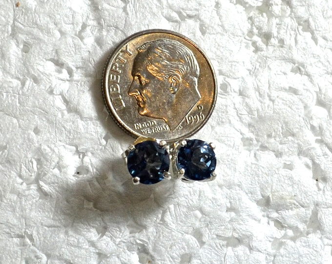 Indigo Blue Topaz Studs, 6mm Round, Natural, Set in Sterling Silver E880