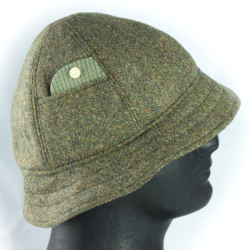 Mens English Walking Hat Green Wool Donegal Tweed 6 Panel