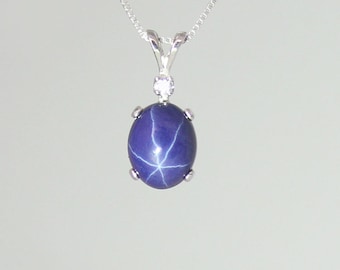 3-Carat Blue Star Sapphire Necklace Sterling Silver / Cornflower Blue Star Sapphire Necklace Silver / Cornflower Star Sapphire Necklace